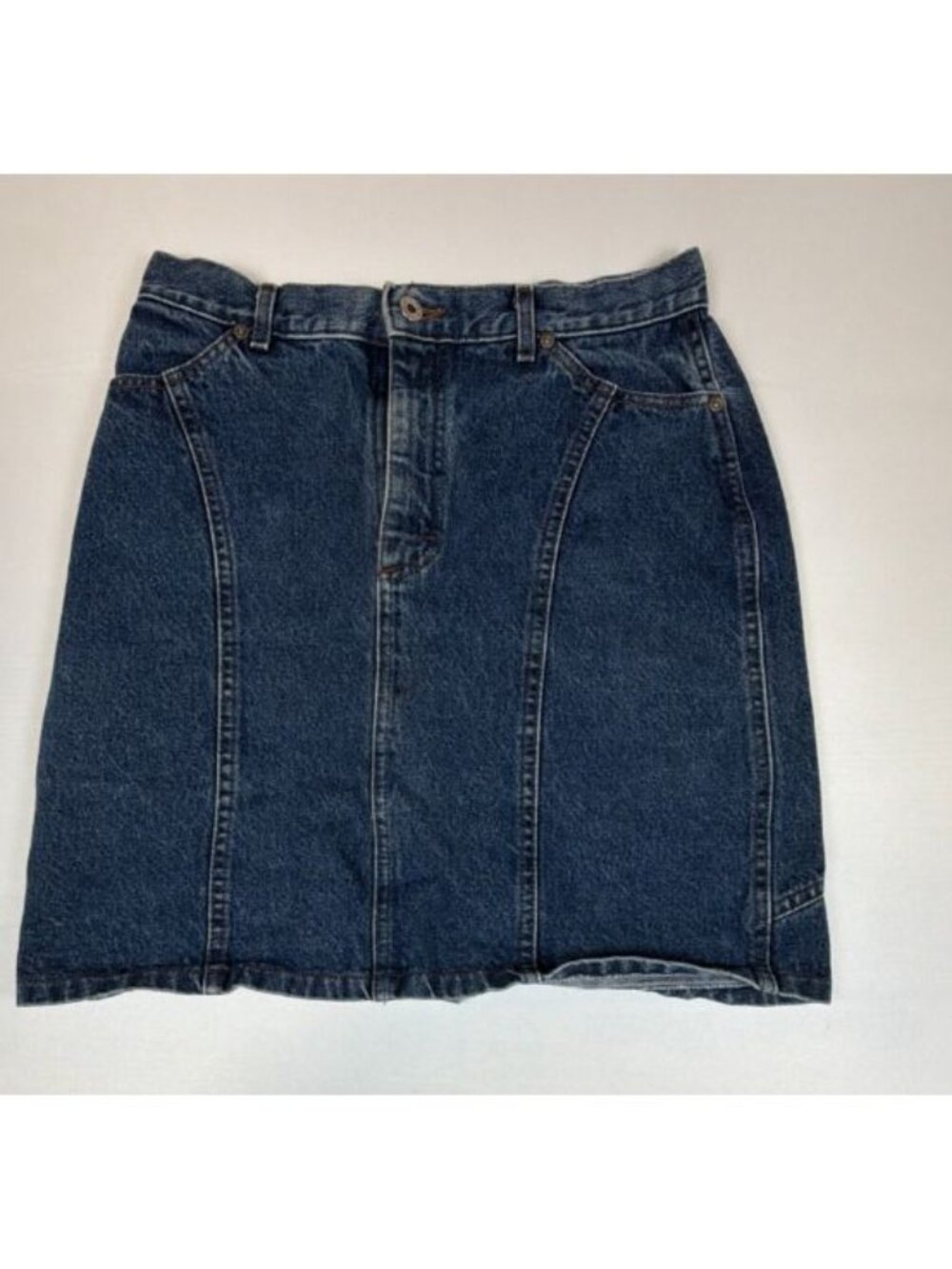 Vintage 90s Lee Denim Skirt Womens Size 15 Dark Wash Paneled Jean Skirt
